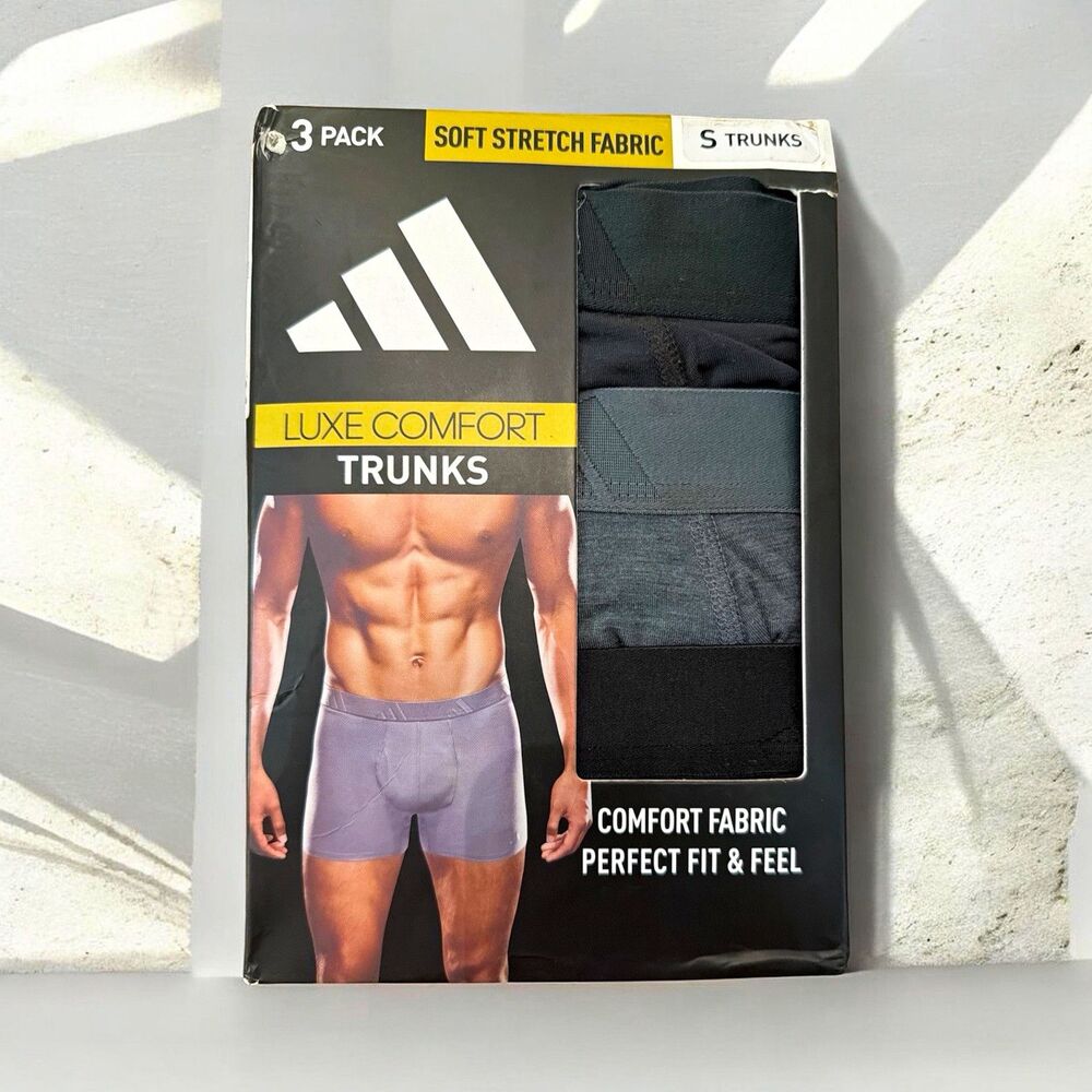 adidas Luxe Comfort Men's Trunks Underwear 3-Pack S Tagless Stretch Black/Gray